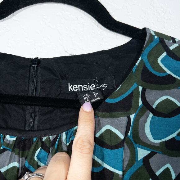 Kensie Blue Patterned Cotton & Silk Blend A-Line Dress Size Small - Picture 3 of 6